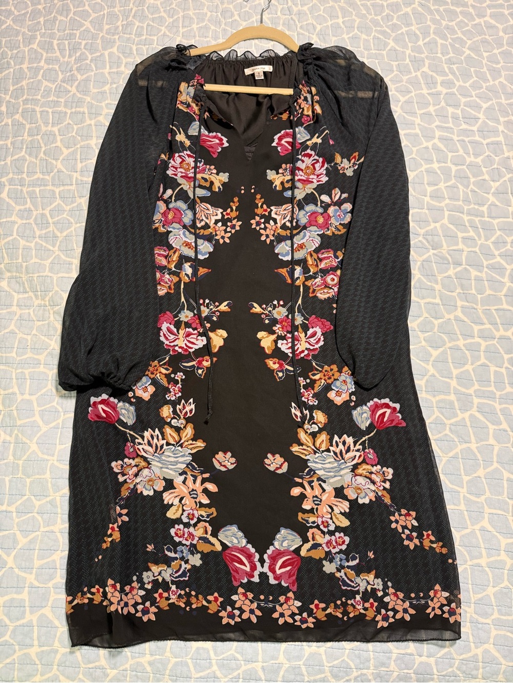 Sophie Max Black Long-Sleeve Floral Dress with Slip Size Small